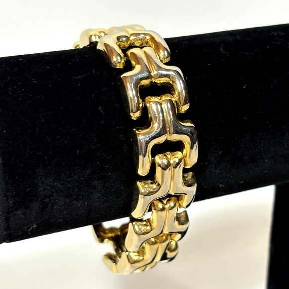 80s Classic Link Chunky Gold Tone Bracelet 7 1/2" Vintage Box Clasp Retro - Picture 1 of 7